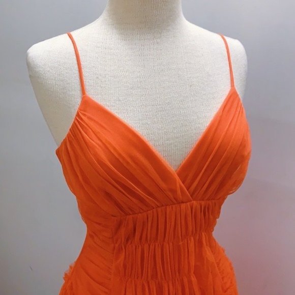 Jeesica McClintock Gunne Sax Orange Chiffon Cocktail Dress - Picture 7 of 11